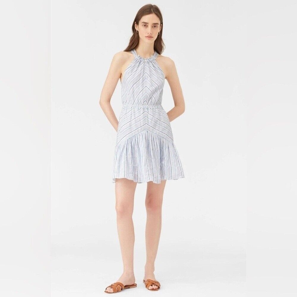 Rebecca Taylor - Women's Strip Halter‎ Dress - Size Large - Blue & White